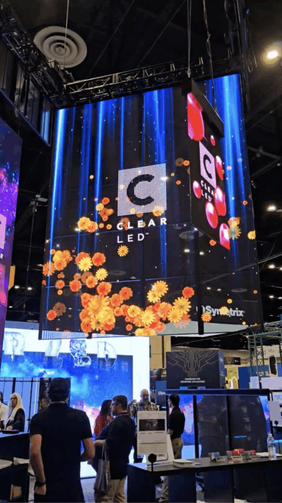 Three thin floating digital displays